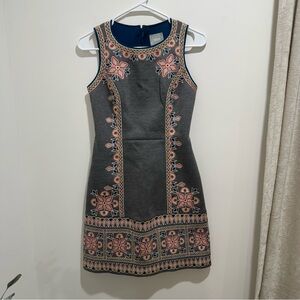 Anthropologie Maeve Embroidered Sleeveless Fit & Flare Dress Gray‎ Size 2